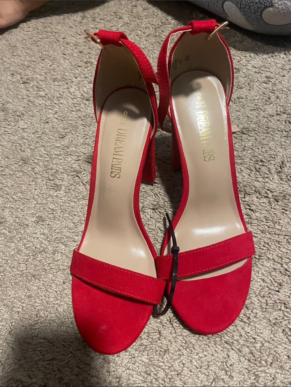 Dream Pairs Red Open-Toe Ankle-Strap Block Heels - Picture 1 of 4
